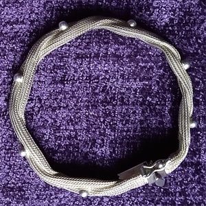 Vintage Sterling Silver Mesh & Bead Braided Bracelet 7.5"